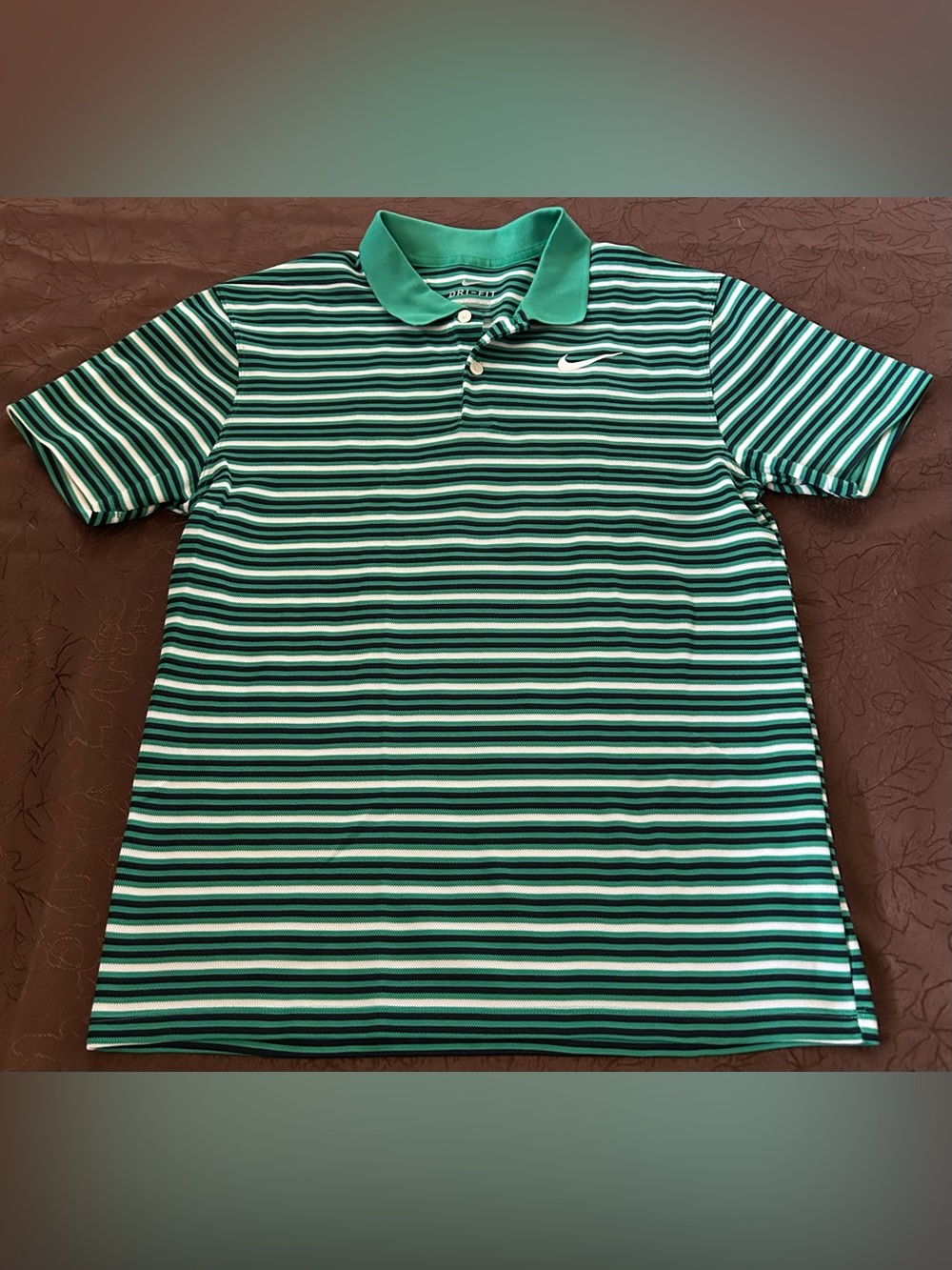 Nike Green, Black and White Striped Polo Size S
